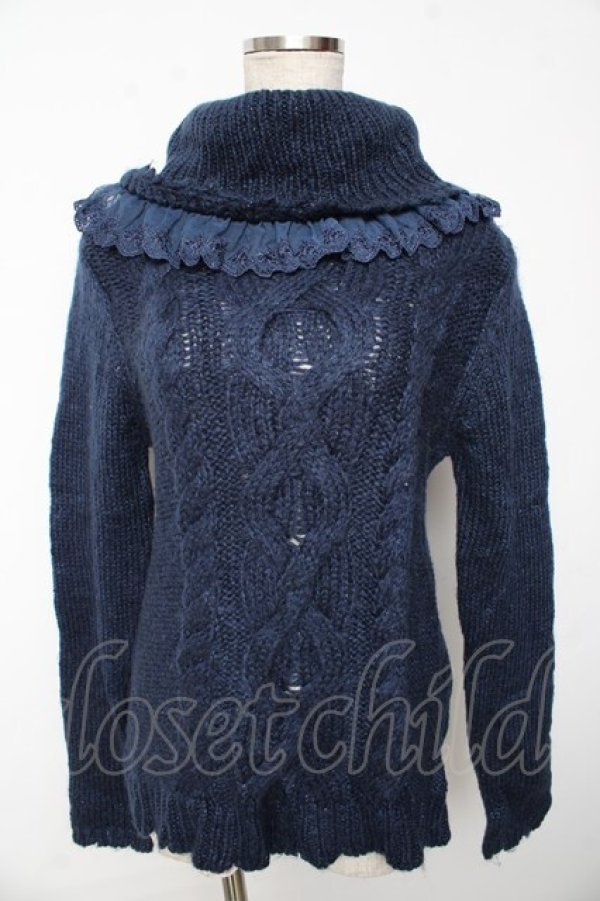 画像1: axes femme / 襟レース使いニットタートル M 紺 Y-25-10-10-078-AX-TO-SZ-ZI (1)