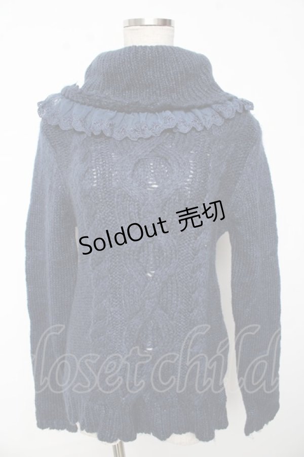 画像1: axes femme / 襟レース使いニットタートル M 紺 Y-25-10-10-078-AX-TO-SZ-ZI (1)