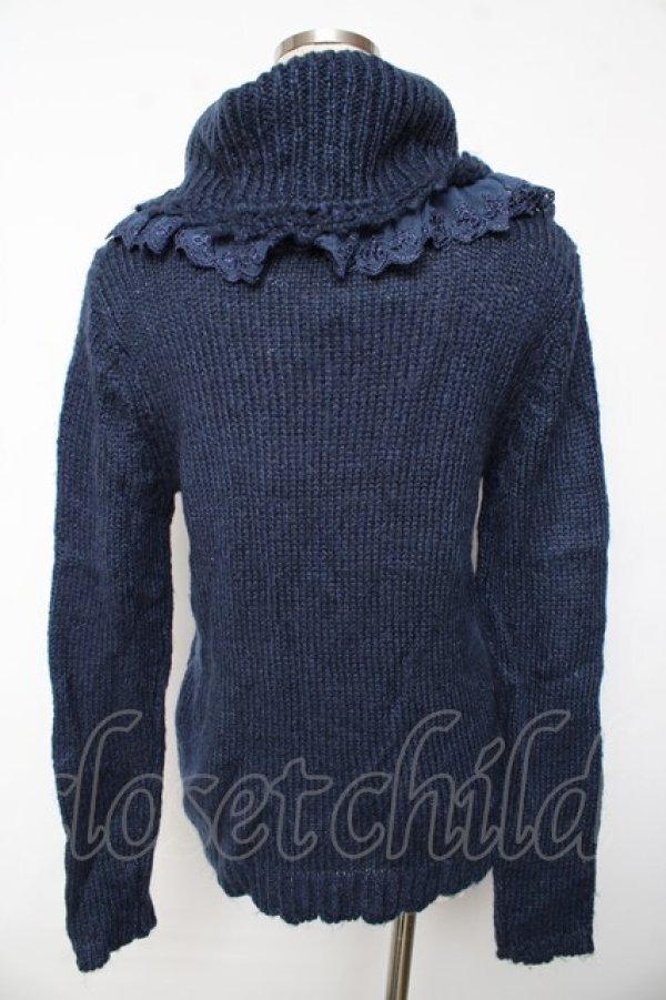 画像2: axes femme / 襟レース使いニットタートル M 紺 Y-25-10-10-078-AX-TO-SZ-ZI (2)