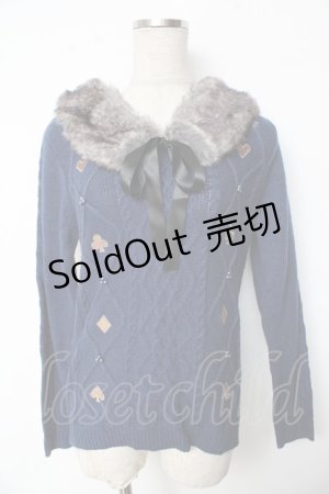 画像: axes femme / トランプ柄ニットプルオーバー M 紺 Y-25-10-10-079-AX-TO-SZ-ZY