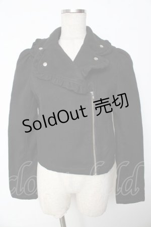 画像: Ank Rouge / フリルライダースジャケット  黒 Y-25-10-10-100-CA-JA-SZ-ZY