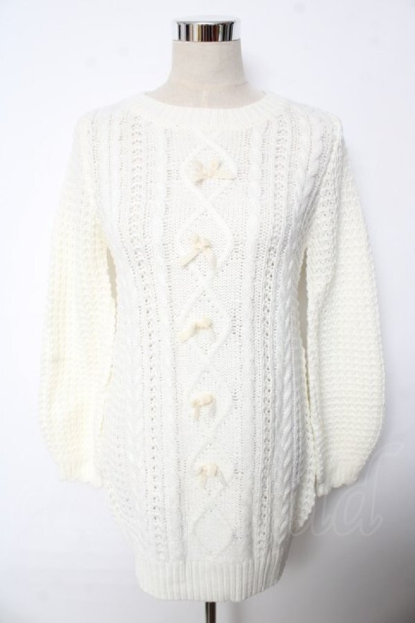 画像1: LIZ LISA / リボンロングニット 0 オフ白 Y-25-10-10-185-LO-TO-SZ-ZY (1)