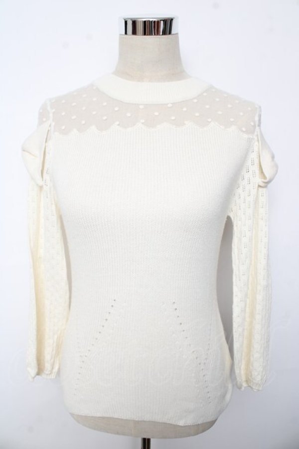 画像1: LIZ LISA / リボン付ドットチュール切替ニット 0 アイボリー Y-25-10-10-197-LO-TO-SZ-ZY (1)