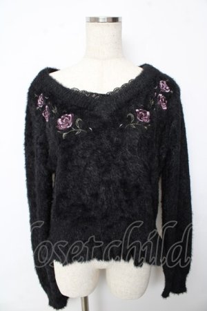 画像: axes femme / ローズ刺繍フェザーニット  黒 Y-25-10-13-047-AX-TO-SZ-ZY