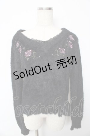 画像: axes femme / ローズ刺繍フェザーニット  黒 Y-25-10-13-047-AX-TO-SZ-ZI