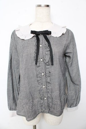 画像: Ank Rouge / フリルカラーギンガムブラウス M 黒 Y-25-10-13-053-CA-BL-SZ-ZY