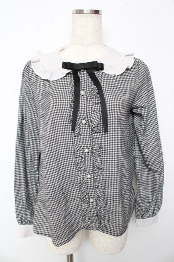 画像1: Ank Rouge / フリルカラーギンガムブラウス M 黒 Y-25-10-13-053-CA-BL-SZ-ZY (1)