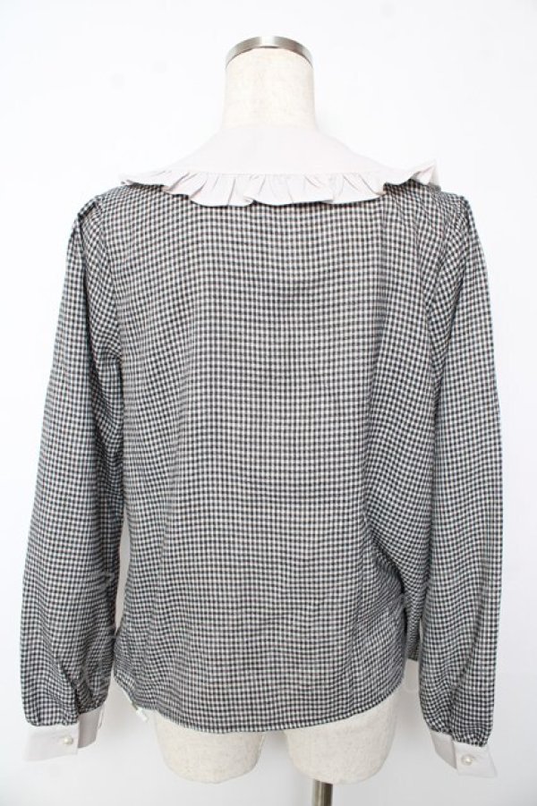 画像2: Ank Rouge / フリルカラーギンガムブラウス M 黒 Y-25-10-13-053-CA-BL-SZ-ZY (2)