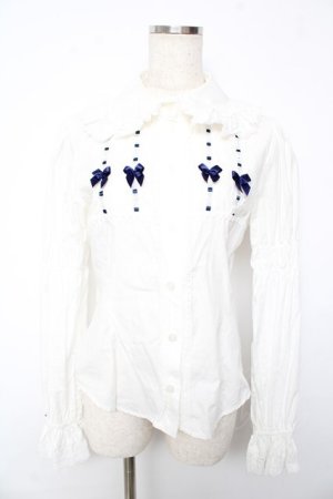 画像: BABY,THE STARS SHINE BRIGHT / うさくみゃちゃんのpetit ribbonブラウス  紺 Y-25-10-13-060-BA-BL-SZ-ZY