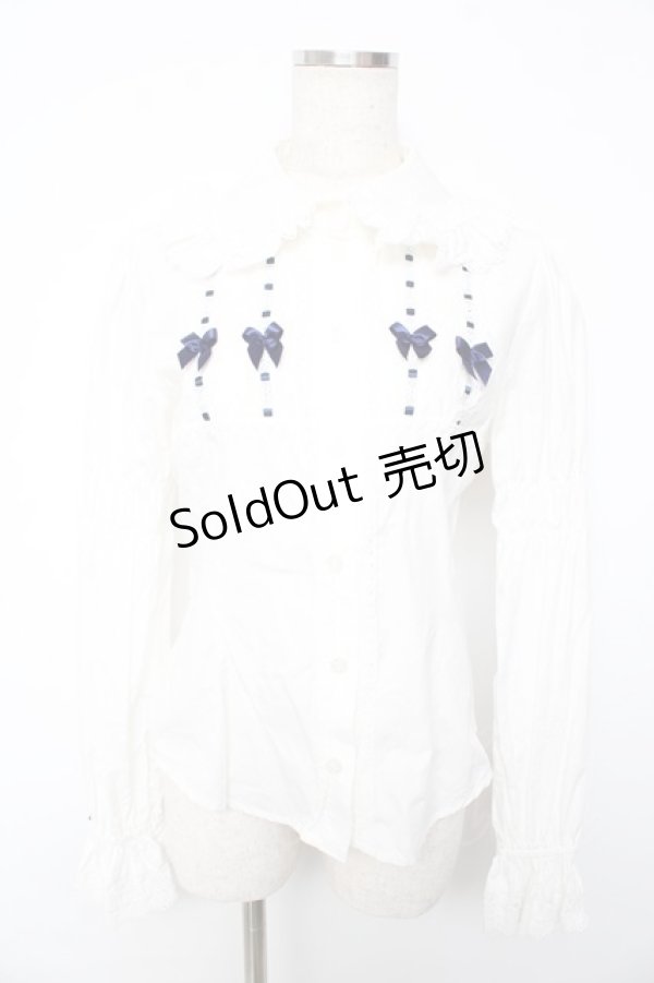 画像1: BABY,THE STARS SHINE BRIGHT / うさくみゃちゃんのpetit ribbonブラウス  紺 Y-25-10-13-060-BA-BL-SZ-ZY (1)