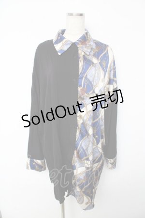 画像: Deorart / パターン柄オーバーサイズワイドシャツ L ブラック×ブルー Y-25-10-13-077-PU-BL-SZ-ZI