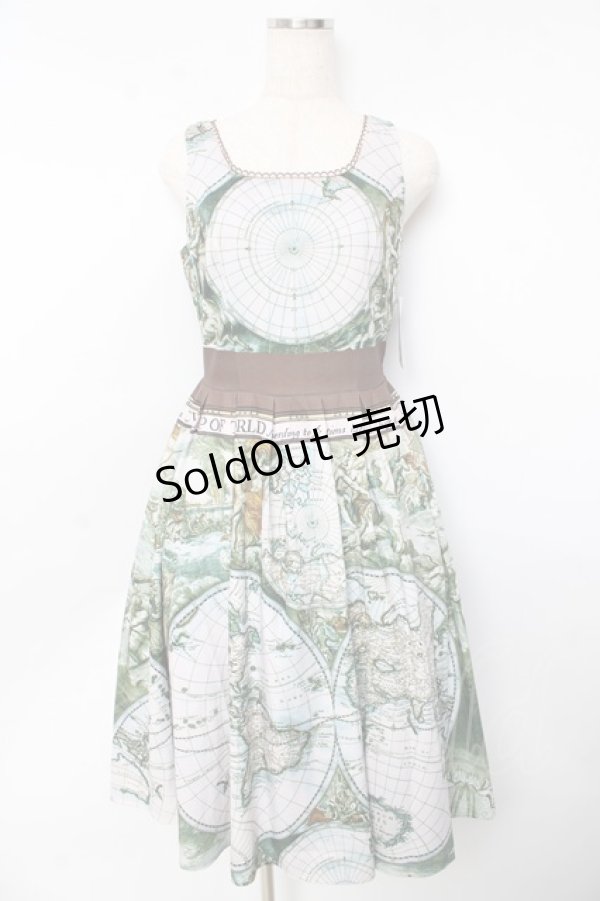 画像1: axes femme Nostalgic / ヴィンテージマップ柄ワンピース F ブルー Y-25-10-13-095-LO-OP-SZ-ZI (1)