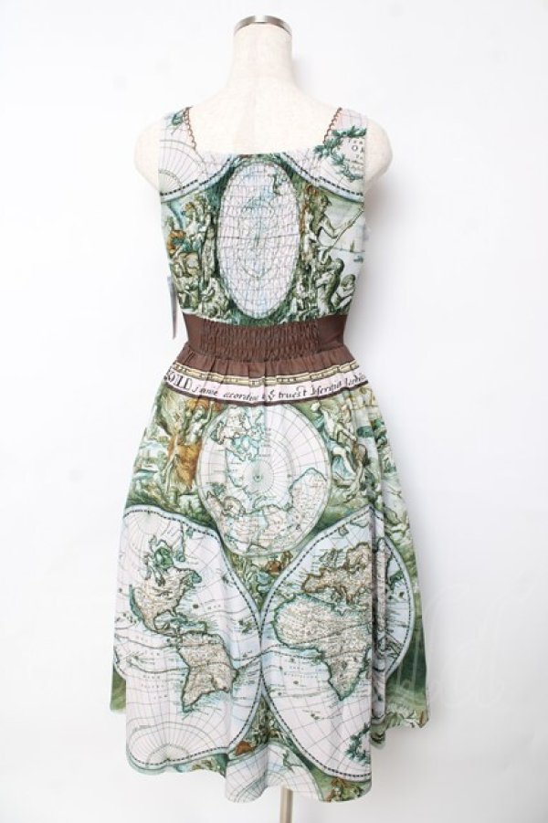 画像2: axes femme Nostalgic / ヴィンテージマップ柄ワンピース F ブルー Y-25-10-13-095-LO-OP-SZ-ZI (2)