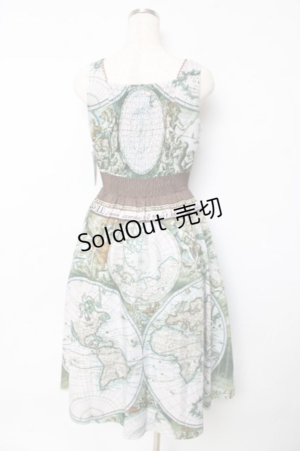 画像2: axes femme Nostalgic / ヴィンテージマップ柄ワンピース F ブルー Y-25-10-13-095-LO-OP-SZ-ZI (2)