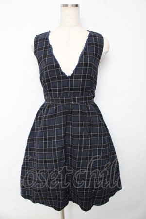 画像: axes femme POETIQUE / チェックノースリーブワンピース M 紺 Y-25-10-13-096-AX-OP-SZ-ZY