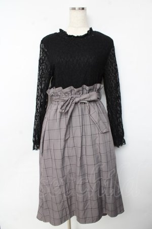 画像: axes femme / レース×チェック切替ワンピース  黒×グレー Y-25-10-13-100-AX-OP-SZ-ZY