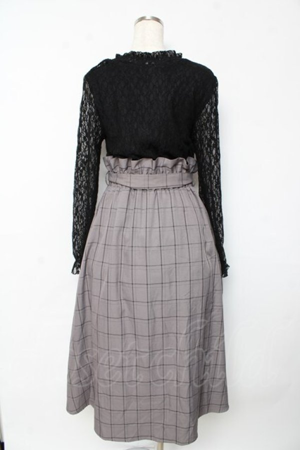 画像2: axes femme / レース×チェック切替ワンピース  黒×グレー Y-25-10-13-100-AX-OP-SZ-ZT166 (2)