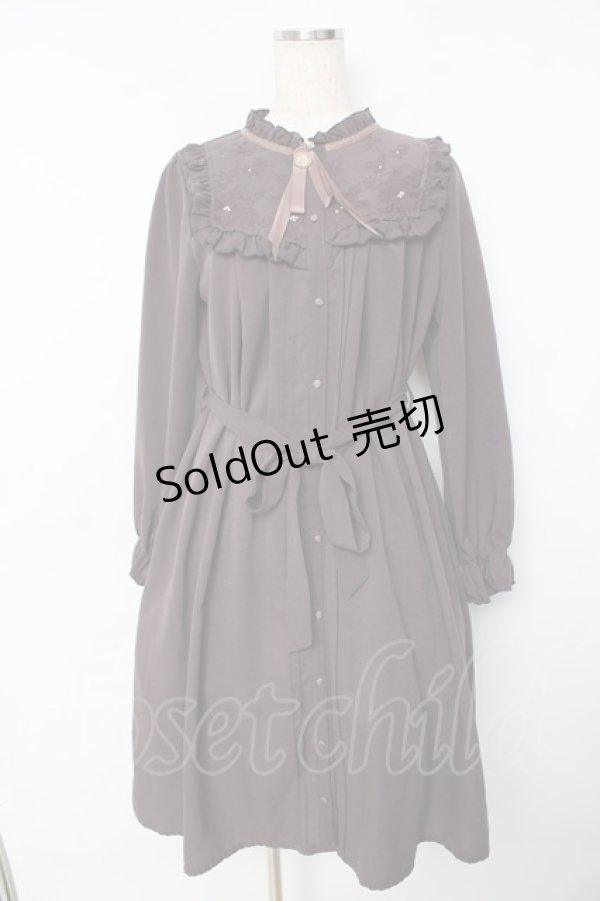 画像1: axes femme / ブローチ付長袖ブラウスワンピ M グレー Y-25-10-13-101-AX-OP-SZ-ZI (1)