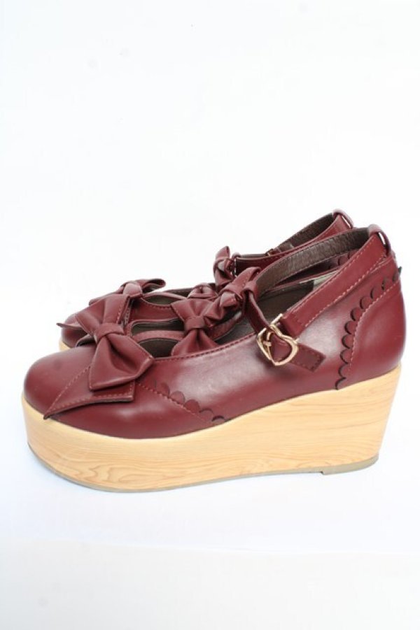 画像2: axes femme kawaii / トリプルリボンシューズ L ワイン Y-25-10-13-011-AX-SH-SZ-ZY (2)