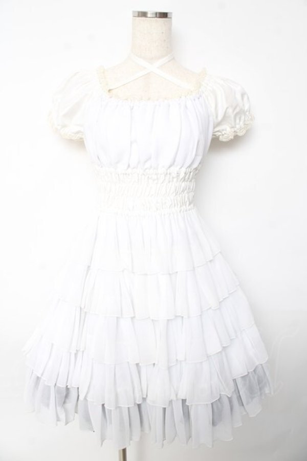 画像1: Pina sweetcollection / シフォンフリルワンピース  ホワイト Y-25-10-13-133-LO-OP-SZ-ZY (1)