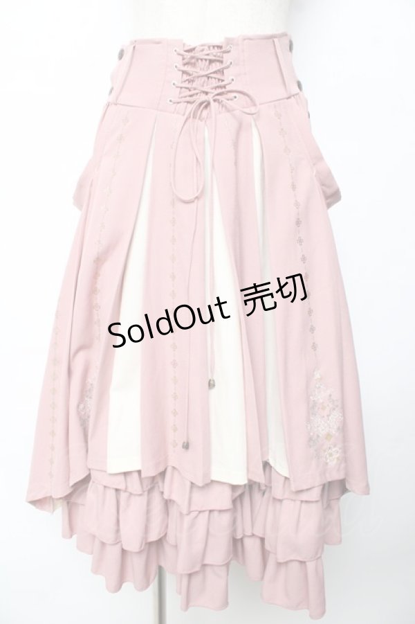 画像1: Ozz oneste / 霧蝶刺繍入り袴風プリーツスカート  ピンク Y-25-10-13-159-OO-SK-SZ-ZY (1)