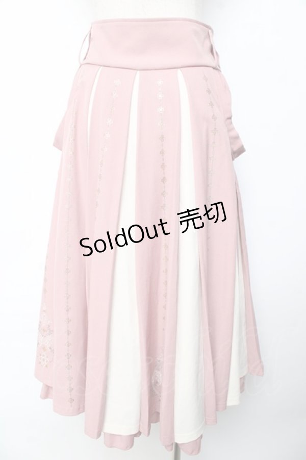 画像2: Ozz oneste / 霧蝶刺繍入り袴風プリーツスカート  ピンク Y-25-10-13-159-OO-SK-SZ-ZY (2)