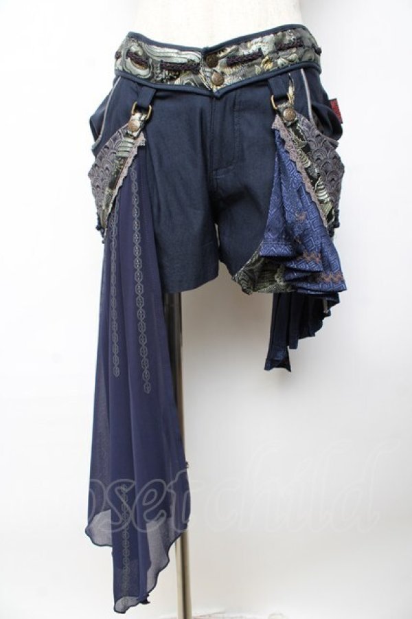 画像1: Ozz oneste / 和チャイナショートパンツ  紺 Y-25-10-13-166-OO-PA-SZ-ZY (1)