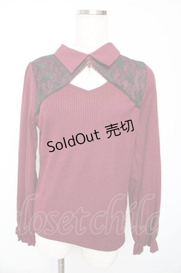 画像1: axes femme / ローズチャーム付トップス F ワイン Y-25-10-13-017-AX-TO-SZ-ZI (1)