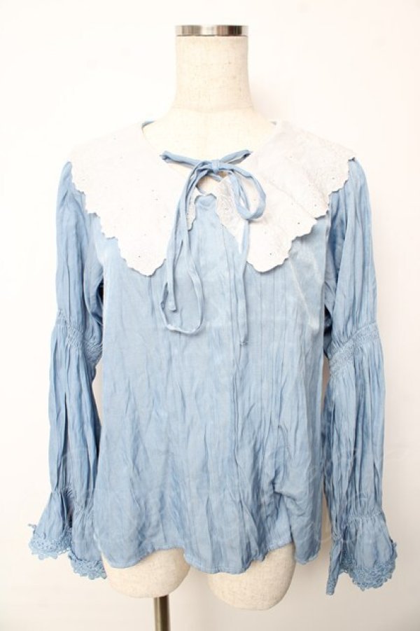 画像1: axes femme / ビッグ襟ブラウス M サックス Y-25-10-13-040-AX-BL-SZ-ZI (1)