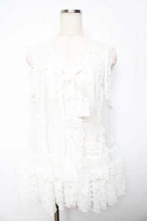 画像: PINK HOUSE / ドットチュールレースベスト F 白 Y-25-10-15-001-LO-BL-SZ-ZY