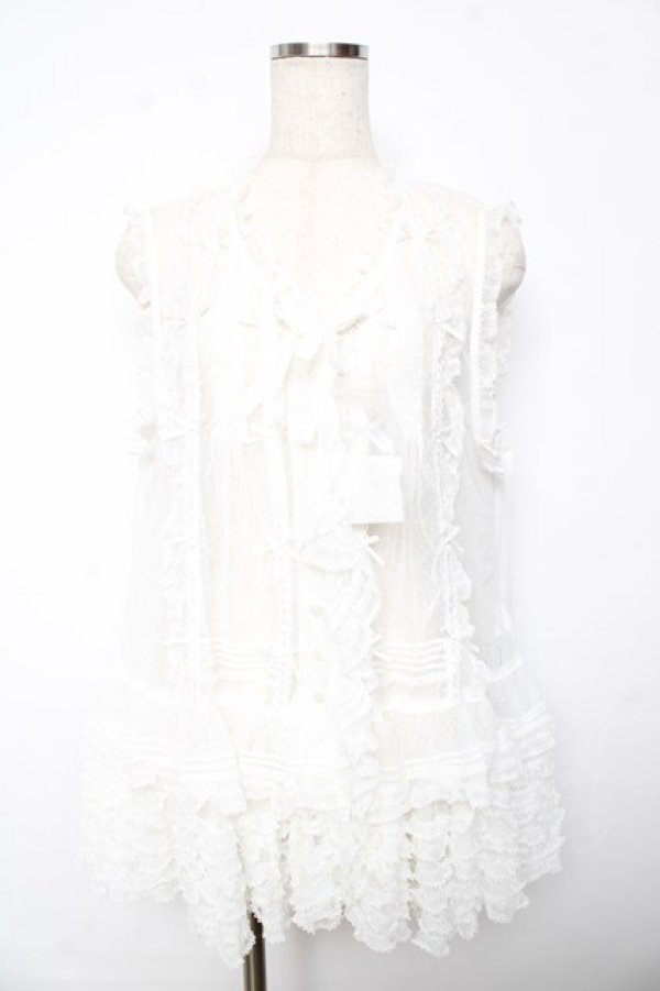 PINK HOUSE / ドットチュールレースベスト F 白 Y-25-10-15-001