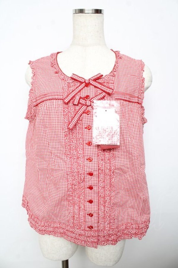 画像1: PINK HOUSE / ギンガムチェックブラウス F 赤 Y-25-10-15-005-LO-BL-SZ-ZY (1)