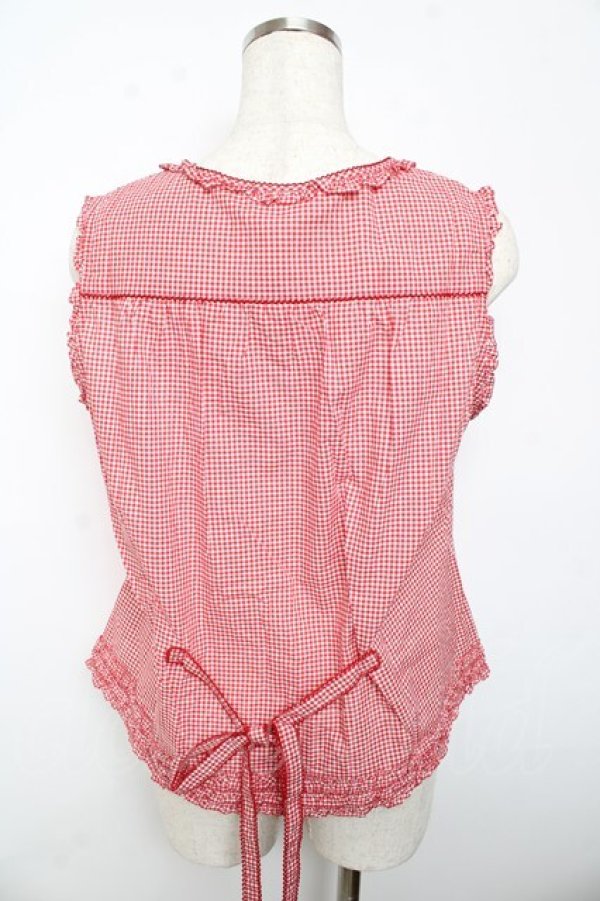 画像2: PINK HOUSE / ギンガムチェックブラウス F 赤 Y-25-10-15-005-LO-BL-SZ-ZY (2)