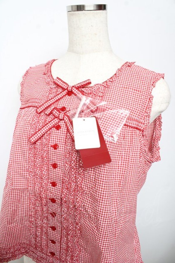画像3: PINK HOUSE / ギンガムチェックブラウス F 赤 Y-25-10-15-005-LO-BL-SZ-ZY (3)