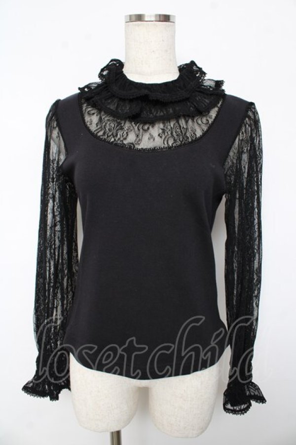 画像1: ALICE and the PIRATES / お花レースの切替プルオーバー  黒 Y-25-10-15-038-PA-TO-SZ-ZY (1)