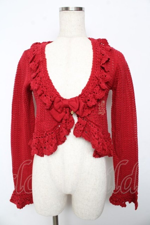 画像1: BABY,THE STARS SHINE BRIGHT / Petitスカラップ透かし編みボレロ  赤 Y-25-10-15-040-BA-TO-SZ-ZY (1)