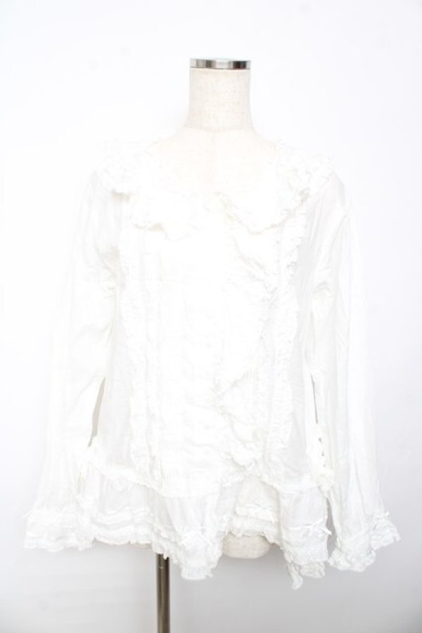 画像1: PINK HOUSE / リボンローンフリルブラウス F 白 Y-25-10-15-008-LO-BL-SZ-ZY (1)