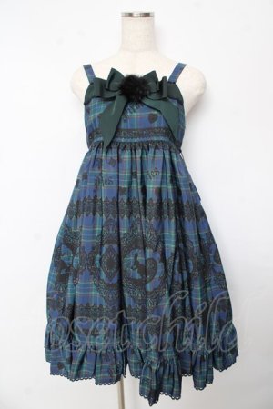 画像: ALICE and the PIRATES / アリスのトランプタータン柄ジャンパースカートII  グリーンｘ紺 Y-25-10-15-063-PA-OP-AS-ZY