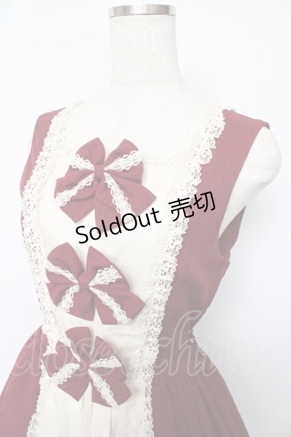 画像3: Innocent World / リバイバルクラシカルリボンジャンパースカート M ボルドー Y-25-10-15-087-IW-OP-SZ-ZY (3)