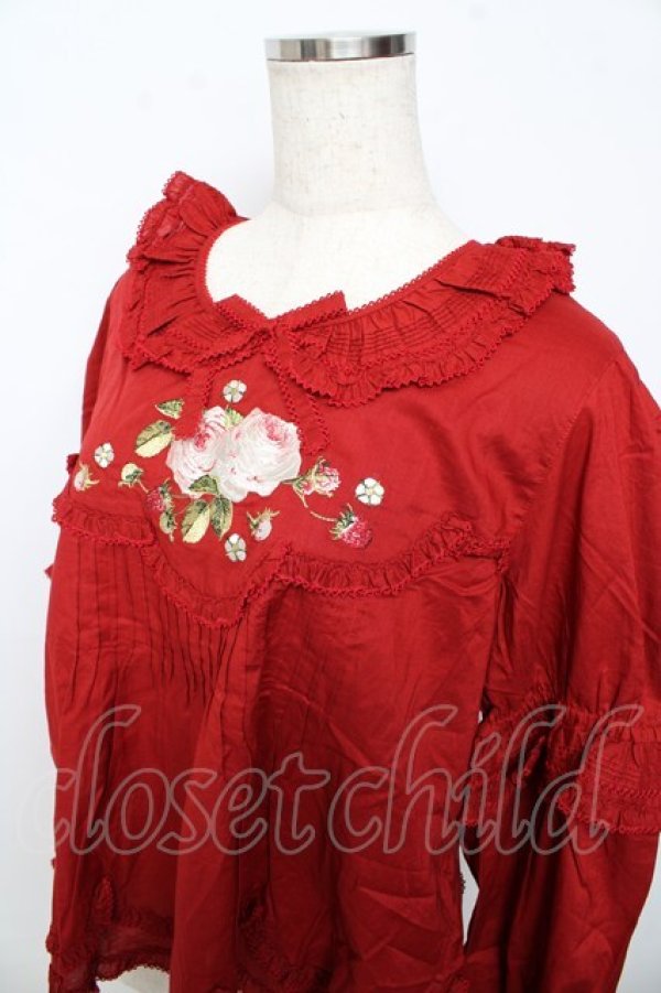 画像3: PINK HOUSE / Berry Rose刺繍入りブラウス F 赤 Y-25-10-15-011-LO-BL-SZ-ZY (3)