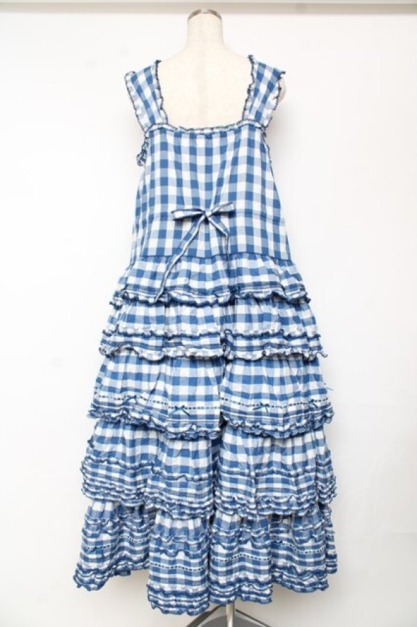 画像2: PINK HOUSE / ギンガムチェックロングワンピース F 青 Y-25-10-15-020-LO-OP-SZ-ZY (2)