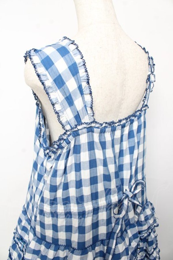 PINK HOUSE ポケット付きギンガムチェック ワンピース PINK HOUSE / ギンガムチェックロングワンピース F 青 Y-25-10