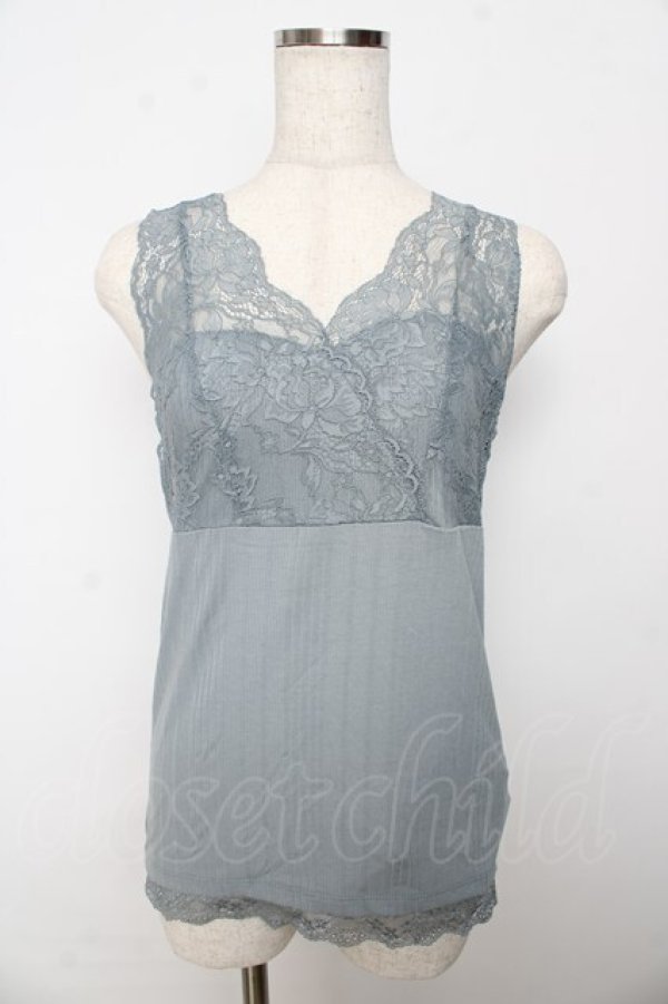 画像1: axes femme / レース使いVネックタンク M サックス Y-25-10-16-058-AX-TO-SZ-ZT190 (1)