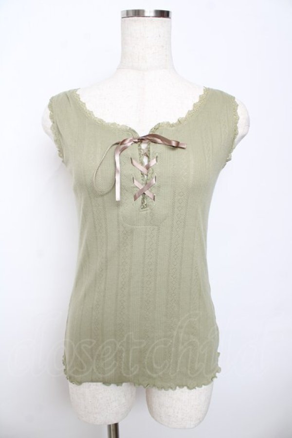 画像1: axes femme / はしごリボンタンク M グリーン Y-25-10-16-062-AX-TO-SZ-ZT139 (1)