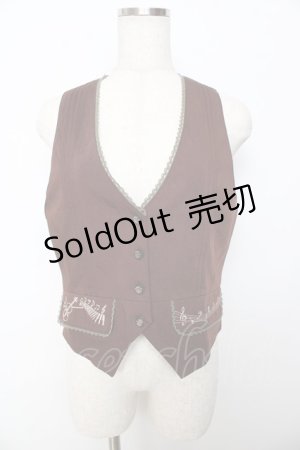 画像: axes femme / 音楽柄刺繍ベスト M 茶 Y-25-10-16-070-AX-JA-SZ-ZY