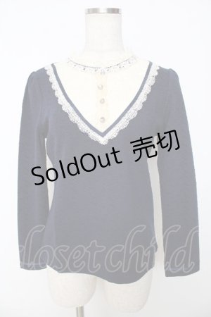 画像: axes femme / スタンド襟ビジューラインプルオーバー M 紺 Y-25-10-16-077-AX-TO-SZ-ZY
