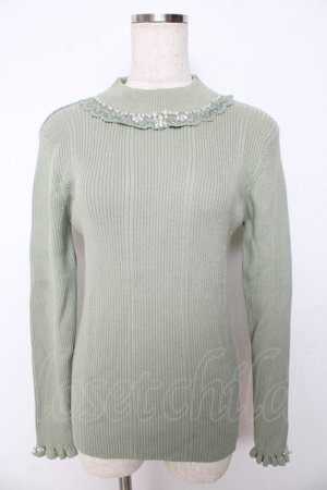 画像: axes femme / ビジューボトルネックリブプルオーバー M ミント Y-25-10-16-078-AX-TO-SZ-ZY