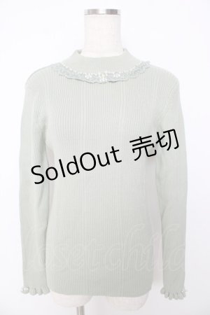 画像: axes femme / ビジューボトルネックリブプルオーバー M ミント Y-25-10-16-078-AX-TO-SZ-ZI