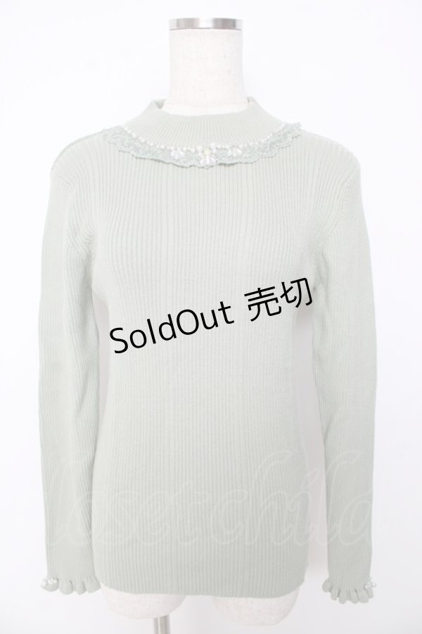 画像1: axes femme / ビジューボトルネックリブプルオーバー M ミント Y-25-10-16-078-AX-TO-SZ-ZI (1)