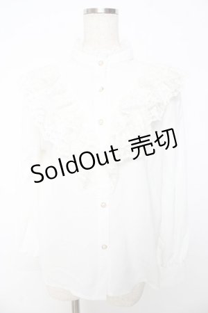 画像: axes femme / リボンタイ付レースフリルブラウス M 白 Y-25-10-16-084-AX-BL-SZ-ZY